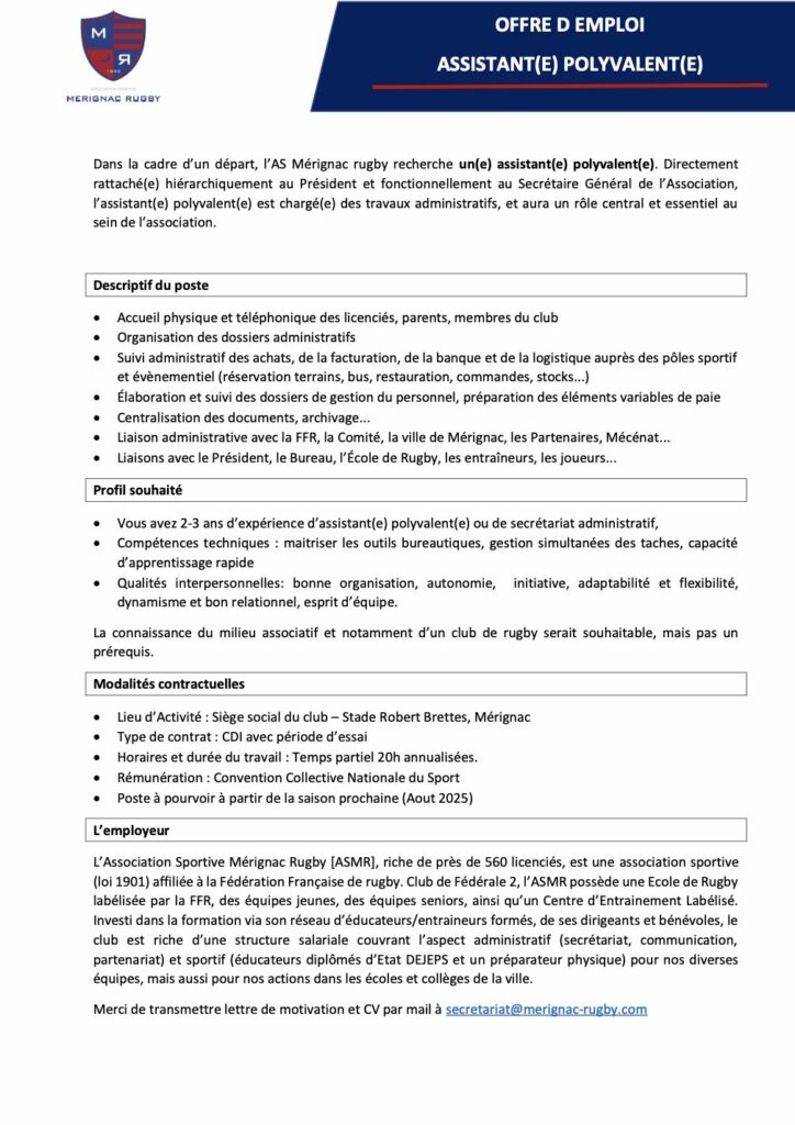 Annonce Recrutement – Assistant(e)Polyvalent(e) (H/F)